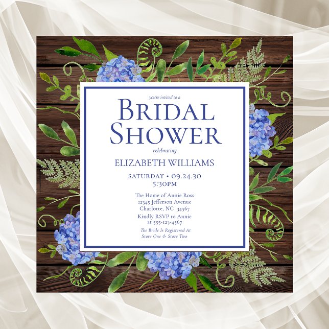 Blue Hydrangeas Floral Watercolor Bridal Shower Invitation (Creator Uploaded)