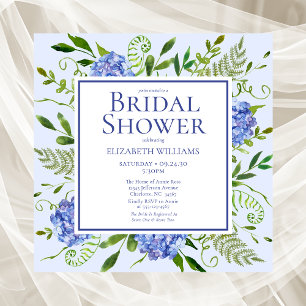 Blue Hydrangeas Floral Watercolor Bridal Shower Invitation