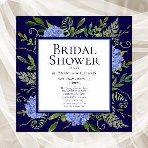 Blue Hydrangeas Floral Watercolor Bridal Shower Invitation