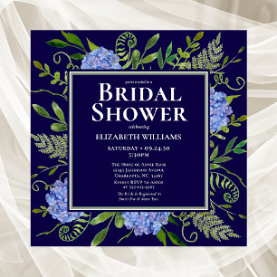 Blue Hydrangeas Floral Watercolor Bridal Shower Invitation