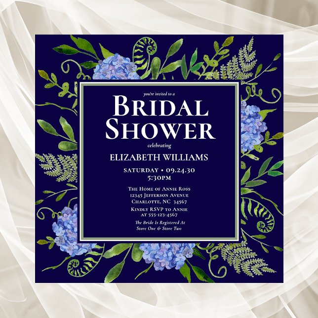 Blue Hydrangeas Floral Watercolor Bridal Shower Invitation (Creator Uploaded)