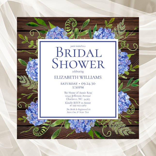 Blue Hydrangeas Floral Watercolor Bridal Shower Invitation (Creator Uploaded)
