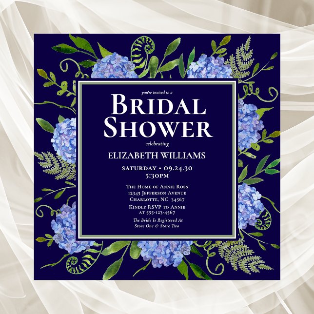 Blue Hydrangeas Floral Watercolor Bridal Shower Invitation (Creator Uploaded)