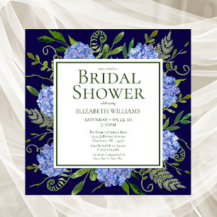 Blue Hydrangeas Floral Watercolor Bridal Shower Invitation