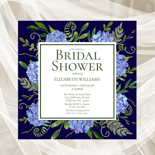 Blue Hydrangeas Floral Watercolor Bridal Shower Invitation (Creator Uploaded)