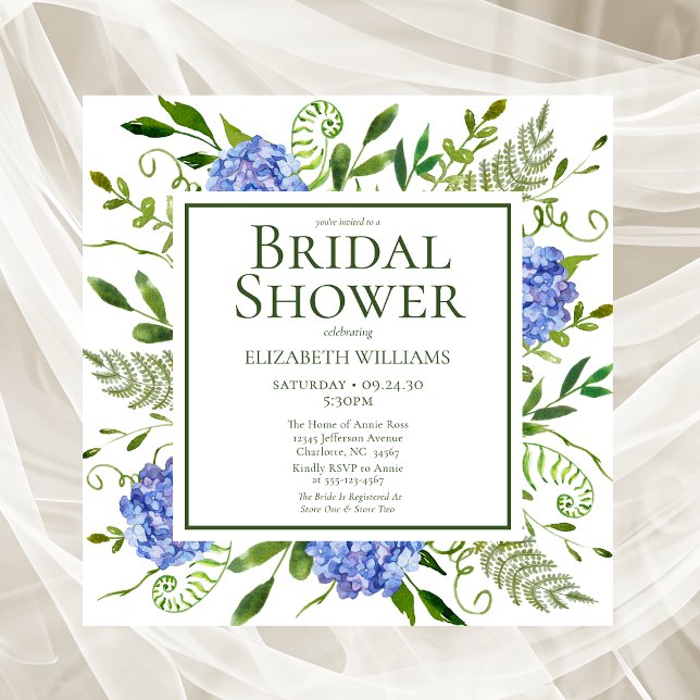 Blue Hydrangeas Floral Watercolor Bridal Shower Invitation (Creator Uploaded)