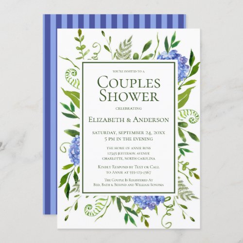Blue Hydrangeas Floral Watercolor Couples Shower Invitation