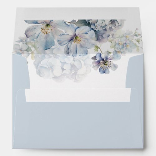 Blue hydrangeas floral watercolor elegant wedding envelope