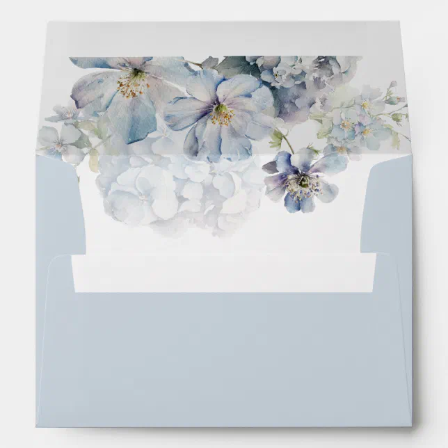 Blue hydrangeas floral watercolor elegant wedding envelope | Zazzle