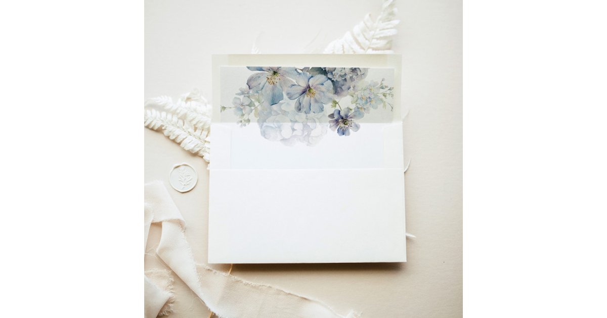Blue hydrangeas floral watercolor elegant wedding envelope liner | Zazzle