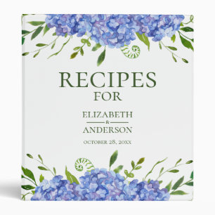 Blue Hydrangeas Floral Watercolor Recipe Binder