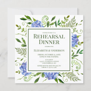 Blue Hydrangeas Floral Watercolor Rehearsal Dinner Invitation