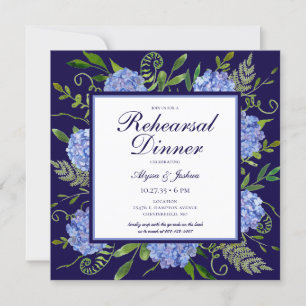 Blue Hydrangeas Floral Watercolor Rehearsal Dinner Invitation