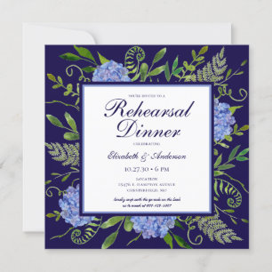Blue Hydrangeas Floral Watercolor Rehearsal Dinner Invitation
