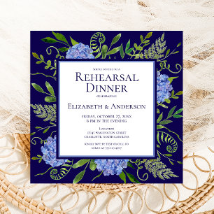 Blue Hydrangeas Floral Watercolor Rehearsal Dinner Invitation