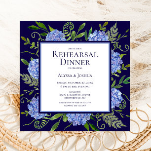 Blue Hydrangeas Floral Watercolor Rehearsal Dinner Invitation