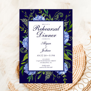 Blue Hydrangeas Floral Watercolor Rehearsal Dinner Invitation