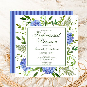 Blue Hydrangeas Floral Watercolor Rehearsal Dinner Invitation