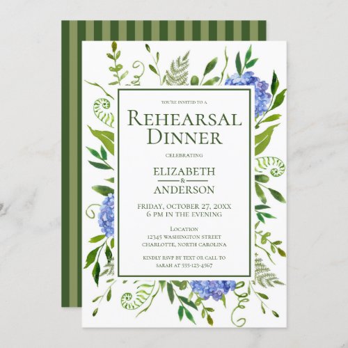 Blue Hydrangeas Floral Watercolor Rehearsal Dinner Invitation