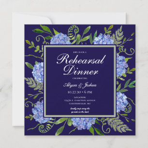 Blue Hydrangeas Floral Watercolor Rehearsal Dinner Invitation