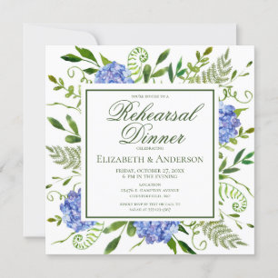 Blue Hydrangeas Floral Watercolor Rehearsal Dinner Invitation