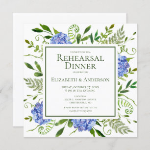 Blue Hydrangeas Floral Watercolor Rehearsal Dinner Invitation