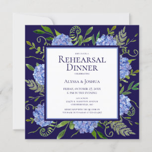 Blue Hydrangeas Floral Watercolor Rehearsal Dinner Invitation