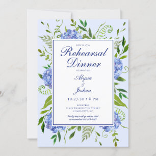 Blue Hydrangeas Floral Watercolor Rehearsal Dinner Invitation