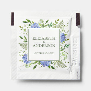 Blue Hydrangeas Floral Watercolor Wedding Hand Sanitizer Packet