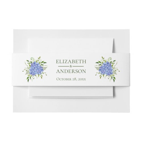 Blue Hydrangeas Floral Watercolor Wedding Invitation Belly Band