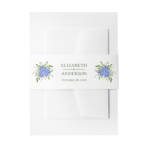 Blue Hydrangeas Floral Watercolor Wedding Invitation Belly Band