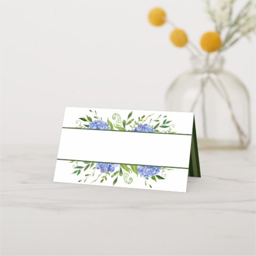 Blue Hydrangeas Floral Watercolor Wedding Place Card