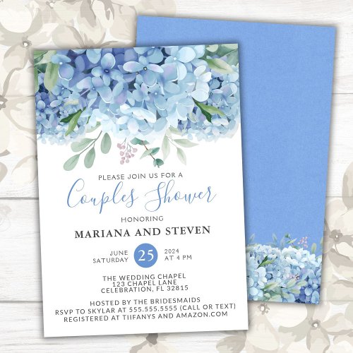 Blue Hydrangeas Floral Wedding Couples Shower Invitation