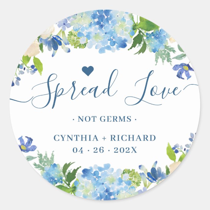 Blue Hydrangeas Floral Wedding Favor Sanitizer Classic Round Sticker