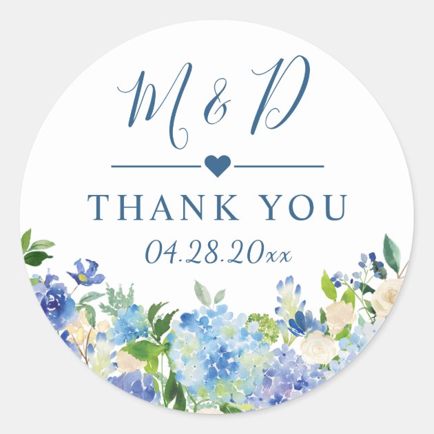 Blue Hydrangeas Floral Wedding Favor Thank You Classic Round Sticker
