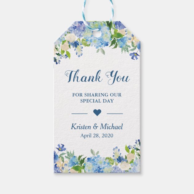 Blue Hydrangeas Floral Wedding Favor Thank You Gift Tags