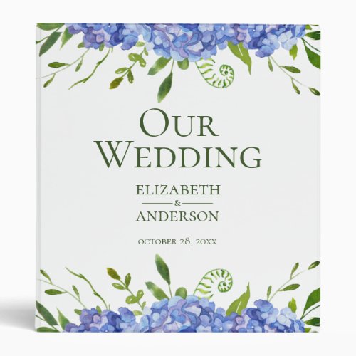 Blue Hydrangeas Floral Wedding Photo Album 3 Ring Binder