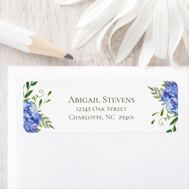 Blue Hydrangeas Floral Wedding Return Address Label