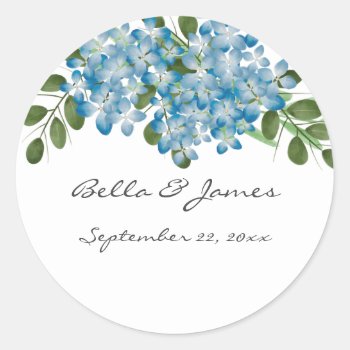 Blue Hydrangeas Floral Wedding Sticker by FancyMeWedding at Zazzle