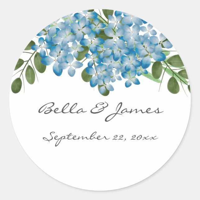Blue Hydrangeas Floral Wedding Sticker (Front)