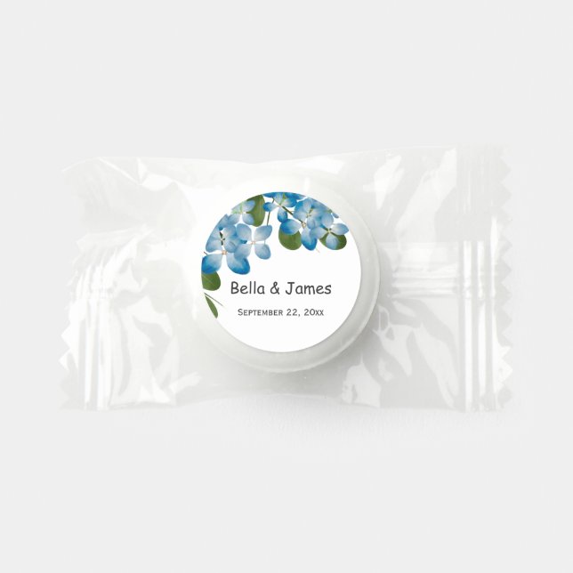 Blue Hydrangeas Floral Wedding Sticker Life Saver® Mints (Front)
