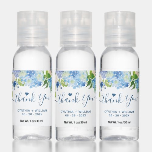 Blue Hydrangeas Floral Wedding Thank You Favor Hand Sanitizer