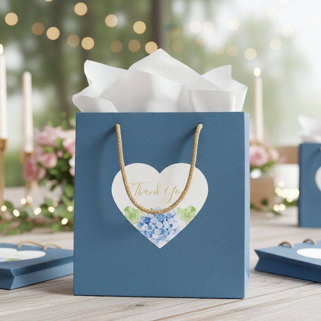 Blue Hydrangeas Floral Wedding Thank You Heart Sticker (Creator Uploaded)