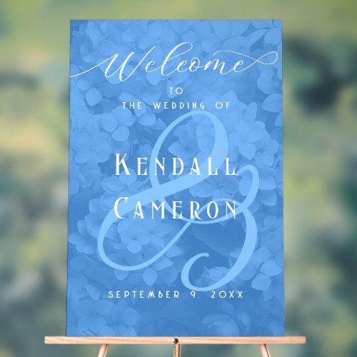 Blue Hydrangeas Floral Wedding Welcome Acrylic Sign