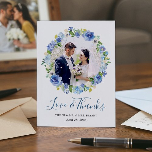 Blue Hydrangeas Floral Wreath Photo Thank You