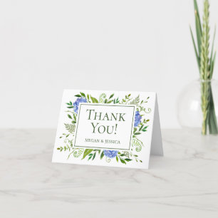 Blue Hydrangeas Folded Sentiment Letterpress Thank You Card