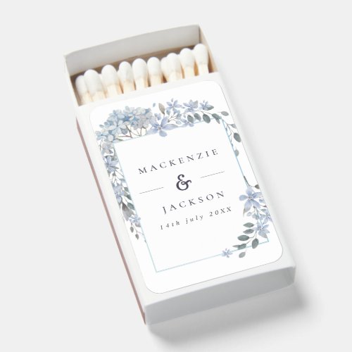 Blue Hydrangeas Frame Watercolor Wedding Matchboxes