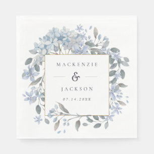 Blue Hydrangeas Frame Watercolor Wedding Napkins