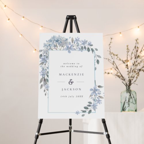 Blue Hydrangeas Frame Watercolor Wedding Welcome Foam Board