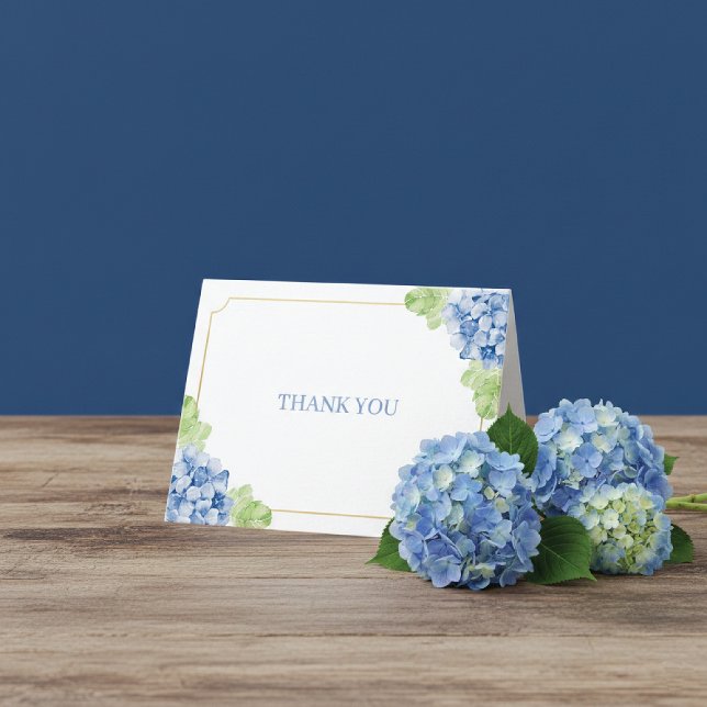 Blue Hydrangeas Gold Frame Wedding Thank You Card (Creator Uploaded)